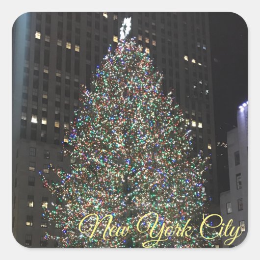 New York City Rockefeller Center kerstboom NY Vierkante Sticker (Voorkant)