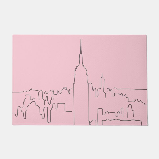 New York City Roze Minimale Lijn Deurmat (Voorkant)