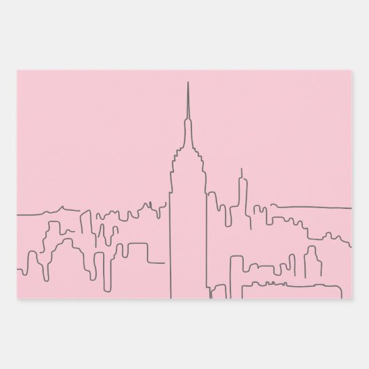 New York City Roze Minimale Lijn Inpakpapier Vel (Voorkant 2)