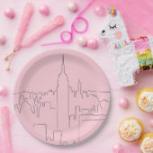 New York City Roze Minimale Lijn Papieren Bordje (Feest)