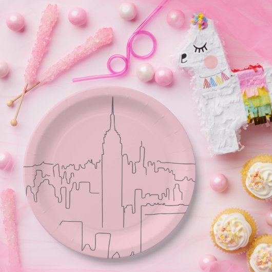 New York City Roze Minimale Lijn Papieren Bordje (Feest)