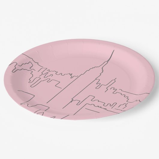New York City Roze Minimale Lijn Papieren Bordje (Gekanteld)