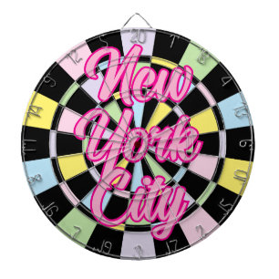 New York City Roze tekst op Zwart en Pastelkleuren Dartbord