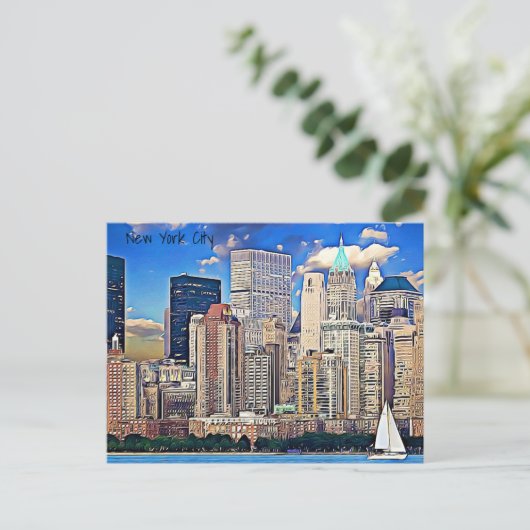 New York City Sailboat & Buildings Briefkaart (Staand voorkant)