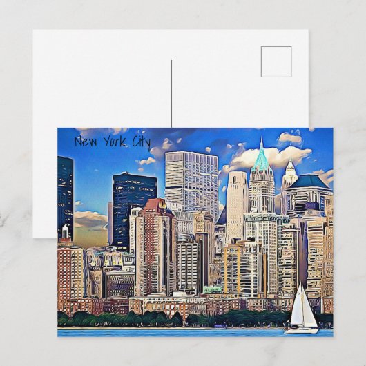 New York City Sailboat & Buildings Briefkaart (Voorkant / Achterkant)