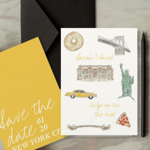 New York City save the date met tekeningen Kaart