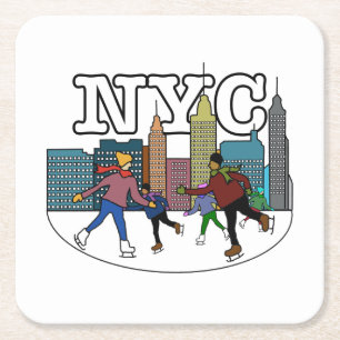 New York City Schaatsen Kartonnen Onderzetters