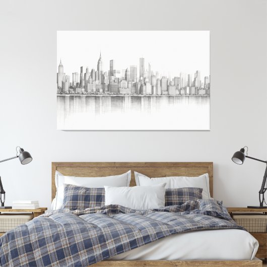 New York City, schetsstijl met potlood Canvas Afdruk (Insitu (Slaapkamer))