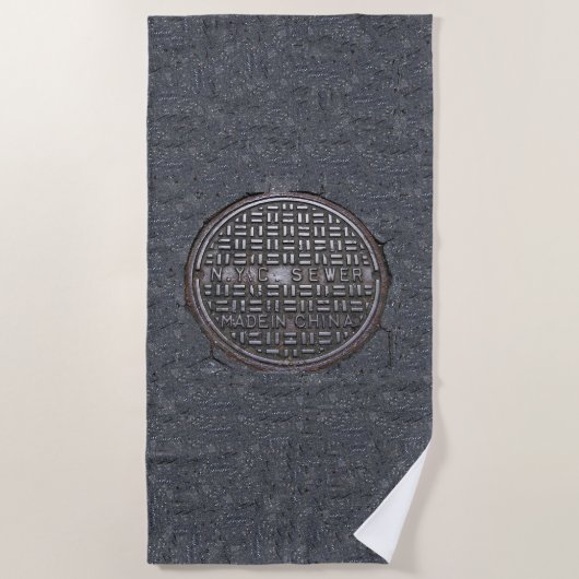 New York City Sewer Hoesje en Asphalt Pavement NYC Strandlaken (Voorkant)
