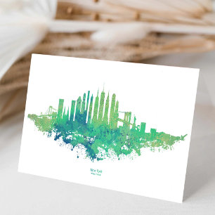 New York City Silhouet Aquarel in blauw en groen Bedankkaart