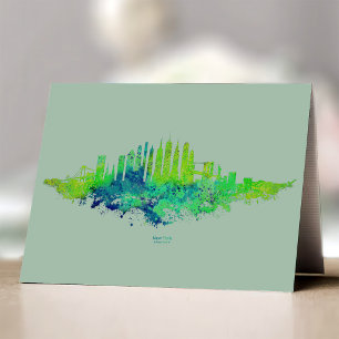 New York City Silhouet Aquarel in blauw en limoen Bedankkaart