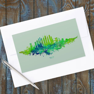 New York City Silhouet Aquarel in blauw en limoen Rechthoekige Sticker