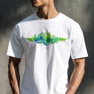 New York City Silhouet Aquarel in blauw en limoen T-shirt