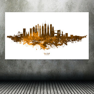 New York City Silhouet Aquarel in oranje Poster