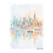 New York City Silhouet Aquarel Kunst