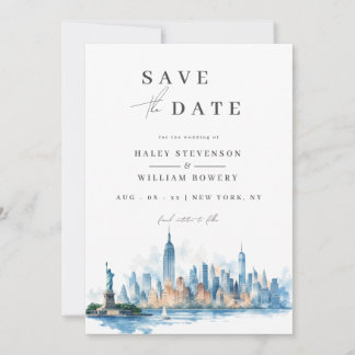 New York City Silhouet Aquarel VS Huwelijksfoto Save The Date