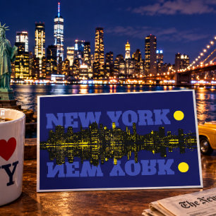 New York City Silhouet Bij Nacht Briefkaart