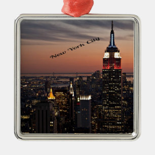 New York City Silhouet bij Nacht Metalen Ornament