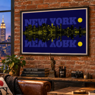 New York City Silhouet Bij Nacht Perfect Poster