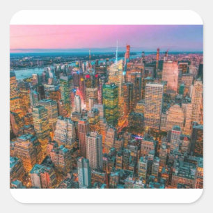 New York City Silhouet bij Zonsondergang NYC Sch Vierkante Sticker