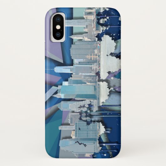 New York City Silhouet | Blauw 3D Case-Mate iPhone Case (Achterkant)