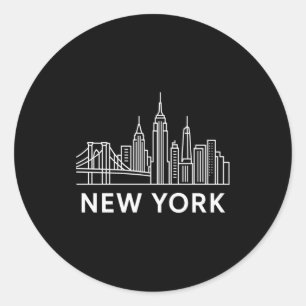 New York City Silhouet Minimalistische Witte Lijn Ronde Sticker