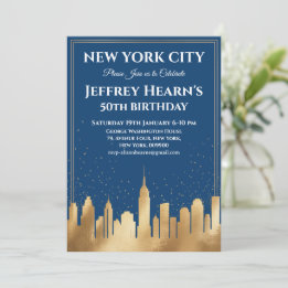 New York City Silhouet Verjaardagsfeest Blauw & Go Kaart