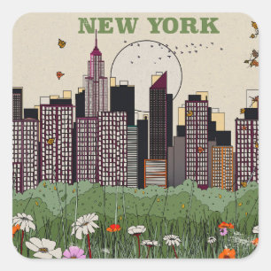 New York City Silhouet Vierkante Sticker