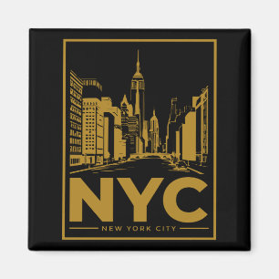 New York City Silhouet – Vintage Goud & Zwart Magneet