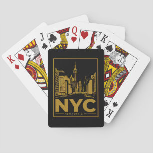 New York City Silhouet – Vintage Goud & Zwart Pokerkaarten