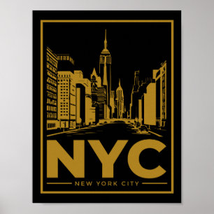 New York City Silhouet – Vintage Goud & Zwart Poster
