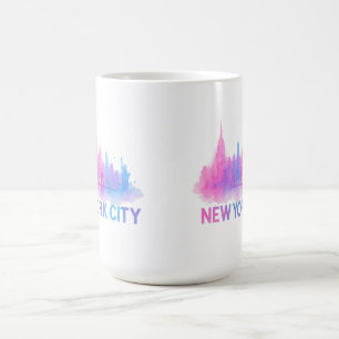 New York City Silhouette Aquarel Kunst – Neon Brug Koffiemok