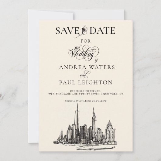 New York City Silhouette Bruiloft Save The Date (Voorkant)