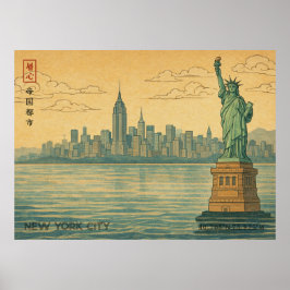 New York City Silhouette in Japanse Ukiyo-e Stijl Poster