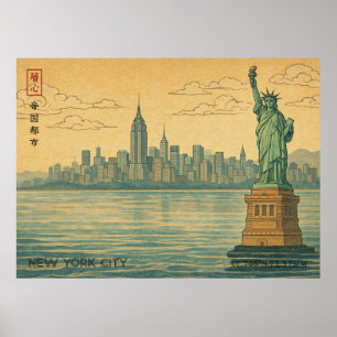 New York City Silhouette in Japanse Ukiyo-e Stijl Poster