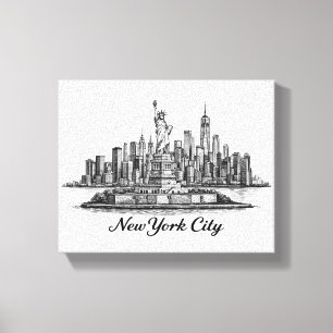 New York City Silhouette Lijn Kunst Illustratie Canvas Afdruk