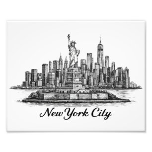 New York City Silhouette Lijn Kunst Illustratie Foto Afdruk