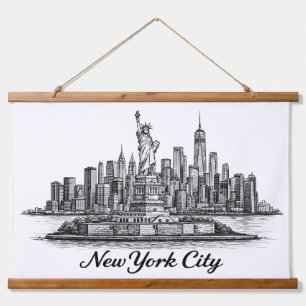 New York City Silhouette Lijn Kunst Illustratie Hangend Wandkleed