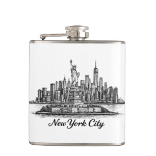 New York City Silhouette Lijn Kunst Illustratie Heupfles