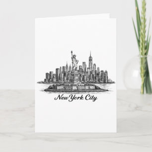 New York City Silhouette Lijn Kunst Illustratie Kaart