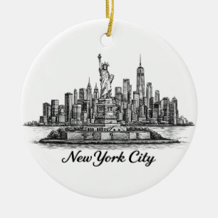 New York City Silhouette Lijn Kunst Illustratie Keramisch Ornament