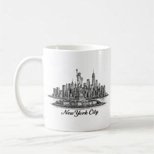 New York City Silhouette Lijn Kunst Illustratie Koffiemok