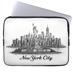 New York City Silhouette Lijn Kunst Illustratie Laptop Sleeve