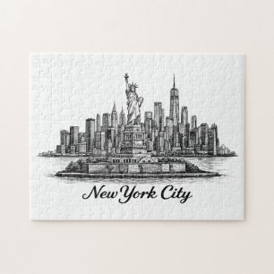 New York City Silhouette Lijn Kunst Illustratie Legpuzzel