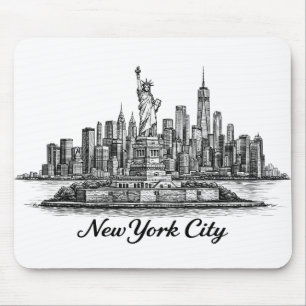 New York City Silhouette Lijn Kunst Illustratie Muismat
