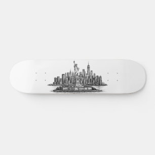 New York City Silhouette Lijn Kunst Illustratie Persoonlijk Skateboard