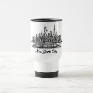 New York City Silhouette Lijn Kunst Illustratie Reisbeker