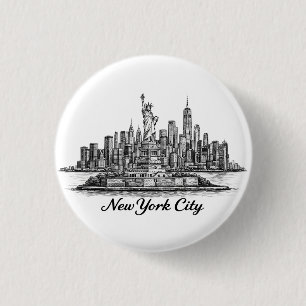 New York City Silhouette Lijn Kunst Illustratie Ronde Button 3,2 Cm