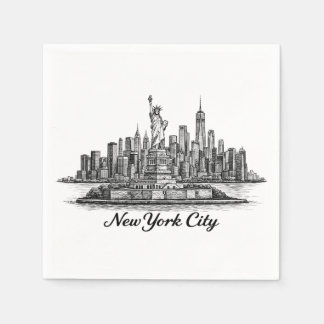 New York City Silhouette Lijn Kunst Illustratie Servet