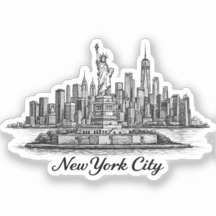 New York City Silhouette Lijn Kunst Illustratie Sticker